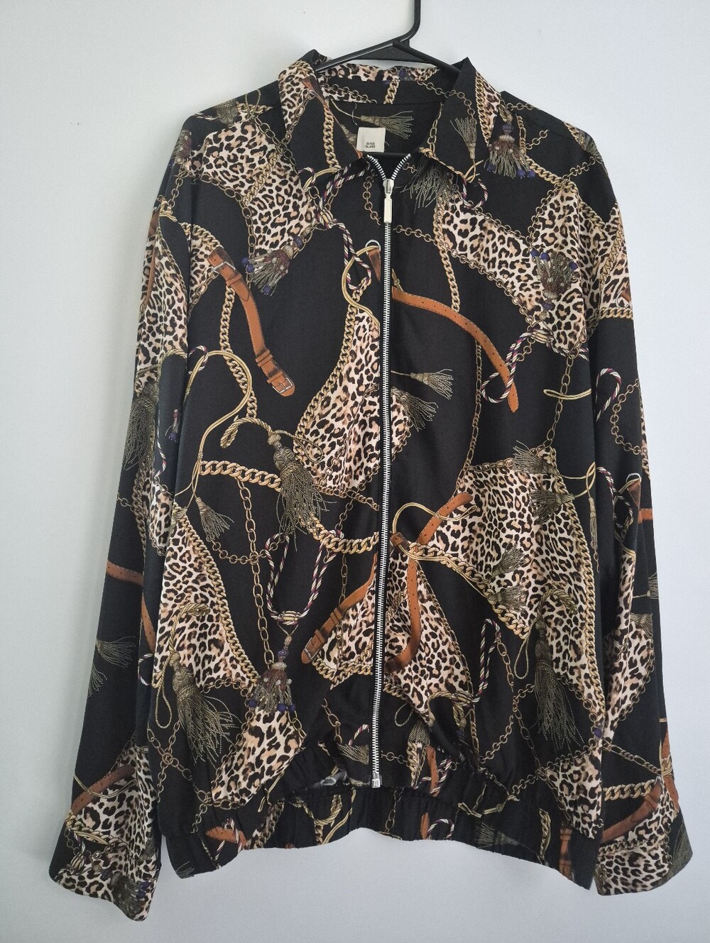 Luxury Gold Chain Leopard Zip Up Shirt Jacket NWT Bomber L